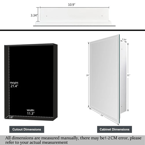 Bathroom or Vanity Medicine Cabinet with Single Door – Frameless Beveled Mirror, Rectangular Wall-Mounted Cabinet for Bathroom, Toilet, or Kitchen, Recessed/Surface Mount
