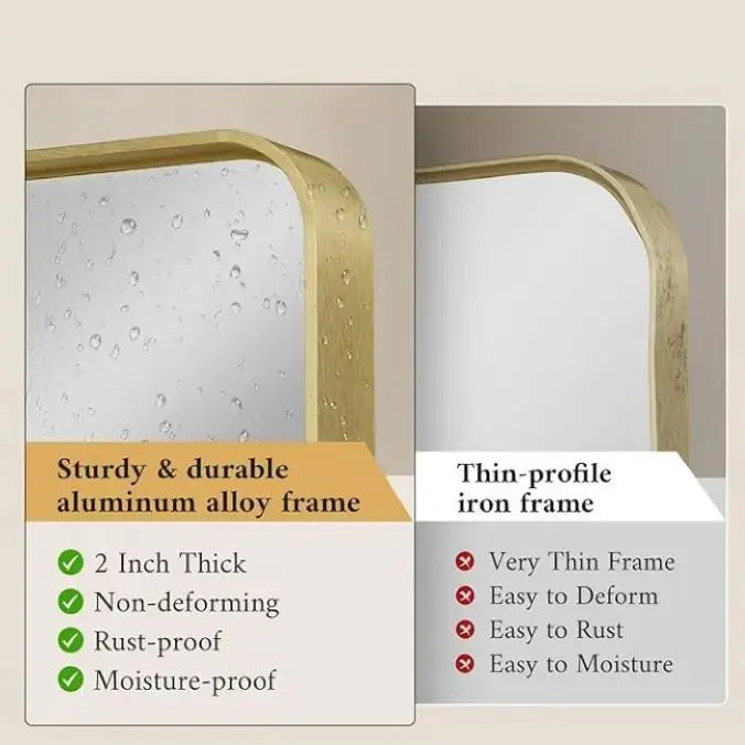 Framed Bathroom Wall Mirror with Non-Rusting Aluminum Alloy in Brushed Metal Finish – Stylish Modern Farmhouse Design for Bedroom, Living Room, or Bathroom