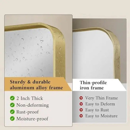 Framed Bathroom Wall Mirror with Non-Rusting Aluminum Alloy in Brushed Metal Finish – Stylish Modern Farmhouse Design for Bedroom, Living Room, or Bathroom