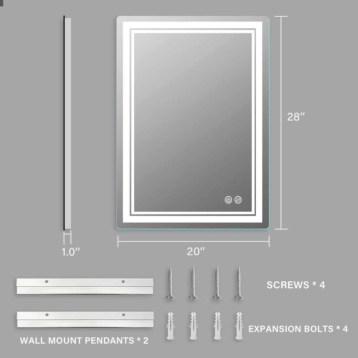 Frameless Rectangular LED Bathroom Vanity Mirror – Anti-Fog, Wall-Mounted, Dimmable Bright Light, 3 Color Temperatures, Modern Design, Touch Control, Ideal for Vanity, Makeup & Grooming