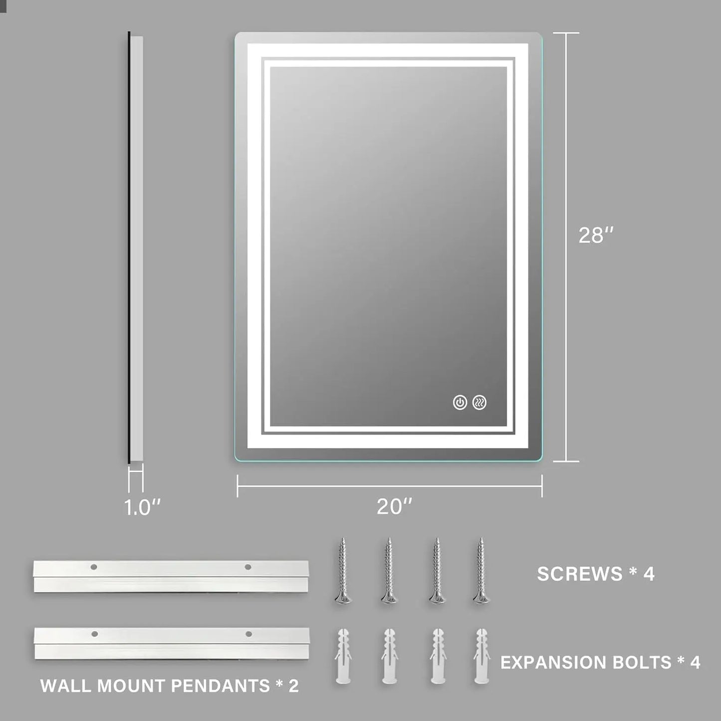 Frameless Rectangular LED Bathroom Vanity Mirror – Anti-Fog, Wall-Mounted, Dimmable Bright Light, 3 Color Temperatures, Modern Design, Touch Control, Ideal for Vanity, Makeup & Grooming