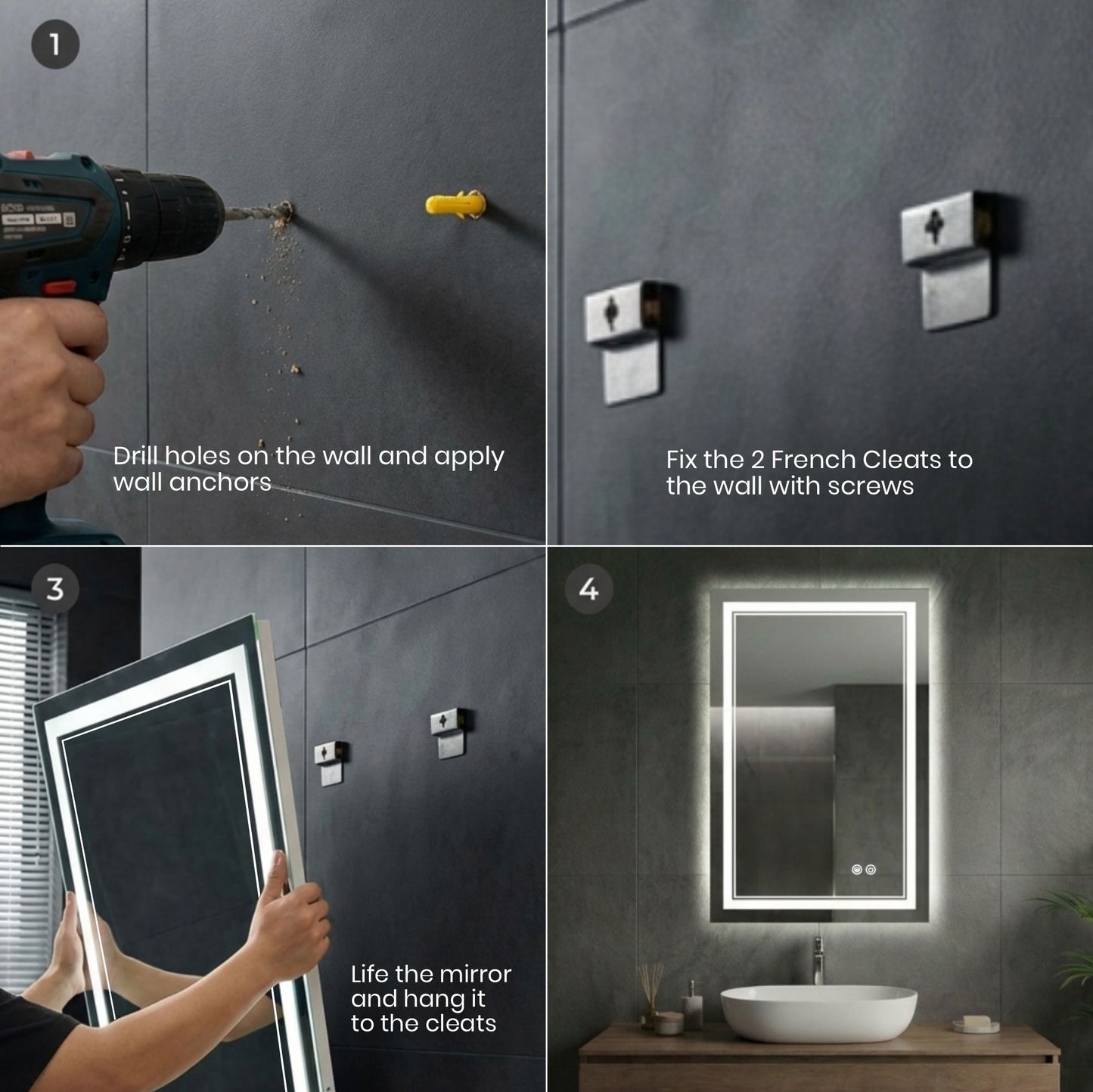 Dimmable Double LED Bathroom Mirror – Front & Backlit, Anti-Fog