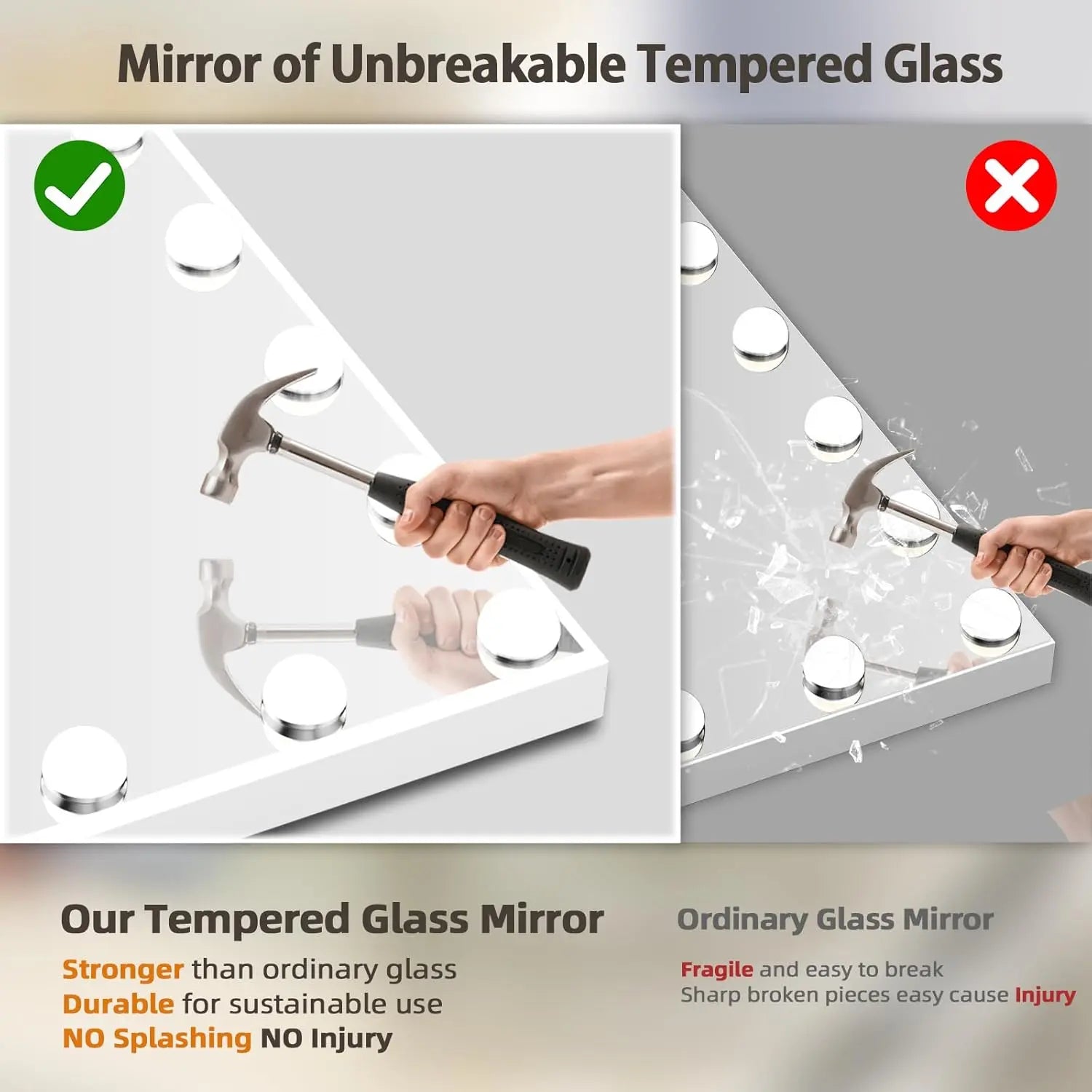 Vanity Mirror with Lights – 15 USB Dimmable Bulbs, 3-Color Modes, Charging Port, Metal Frame, Wooden Base, Hollywood Style Lighted Makeup Mirror with Touch Control