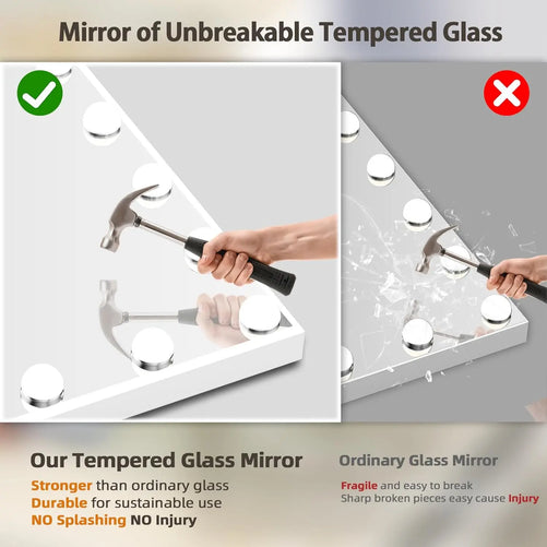 Vanity Mirror with Lights – 15 USB Dimmable Bulbs, 3-Color Modes, Charging Port, Metal Frame, Wooden Base, Hollywood Style Lighted Makeup Mirror with Touch Control