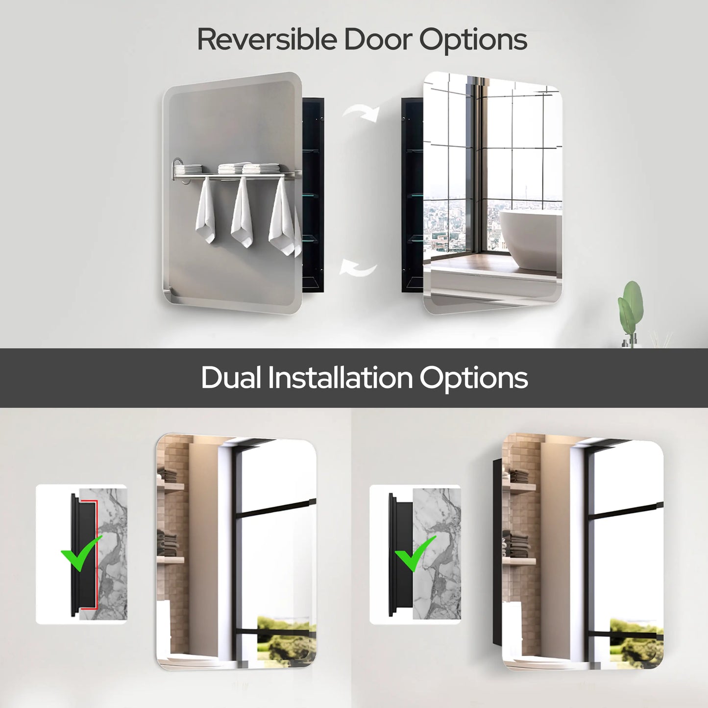 Beveled Frameless Medicine Cabinet with Mirror– Dual Mount