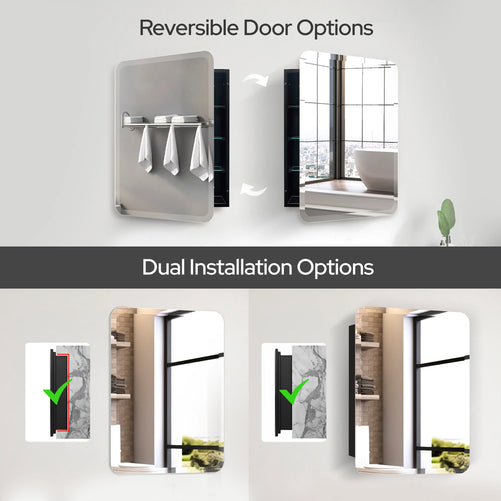 Beveled Frameless Medicine Cabinet with Mirror– Dual Mount