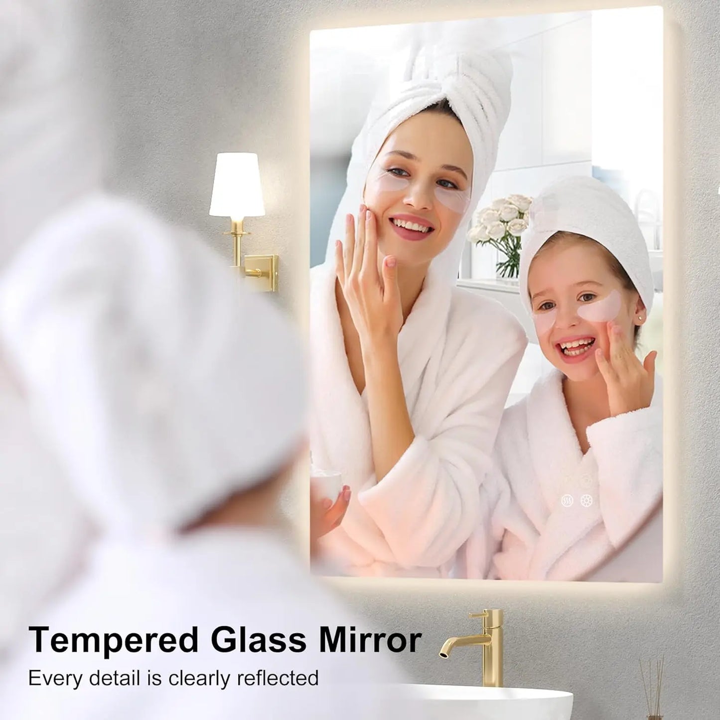 LED Backlit Bathroom Vanity Mirror – Anti-Fog Lighted Vanity Mirror, Stepless Dimmable, CRI 90+, IP54 Waterproof, Wall Mounted, Horizontal or Vertical Installation for Modern Bathroom
