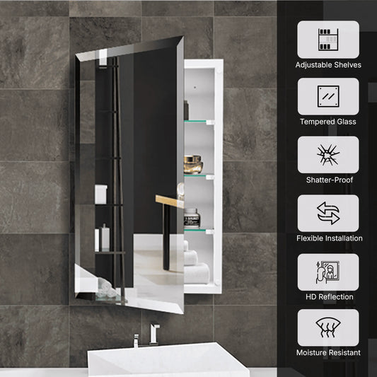 14x24 Frameless Beveled Mirror Medicine Cabinet – Wall-Mounted