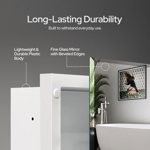 Bathroom or Vanity Medicine Cabinet with Single Door – Frameless Beveled Mirror, Rectangular Wall-Mounted Cabinet for Bathroom, Toilet, or Kitchen, Recessed/Surface Mount