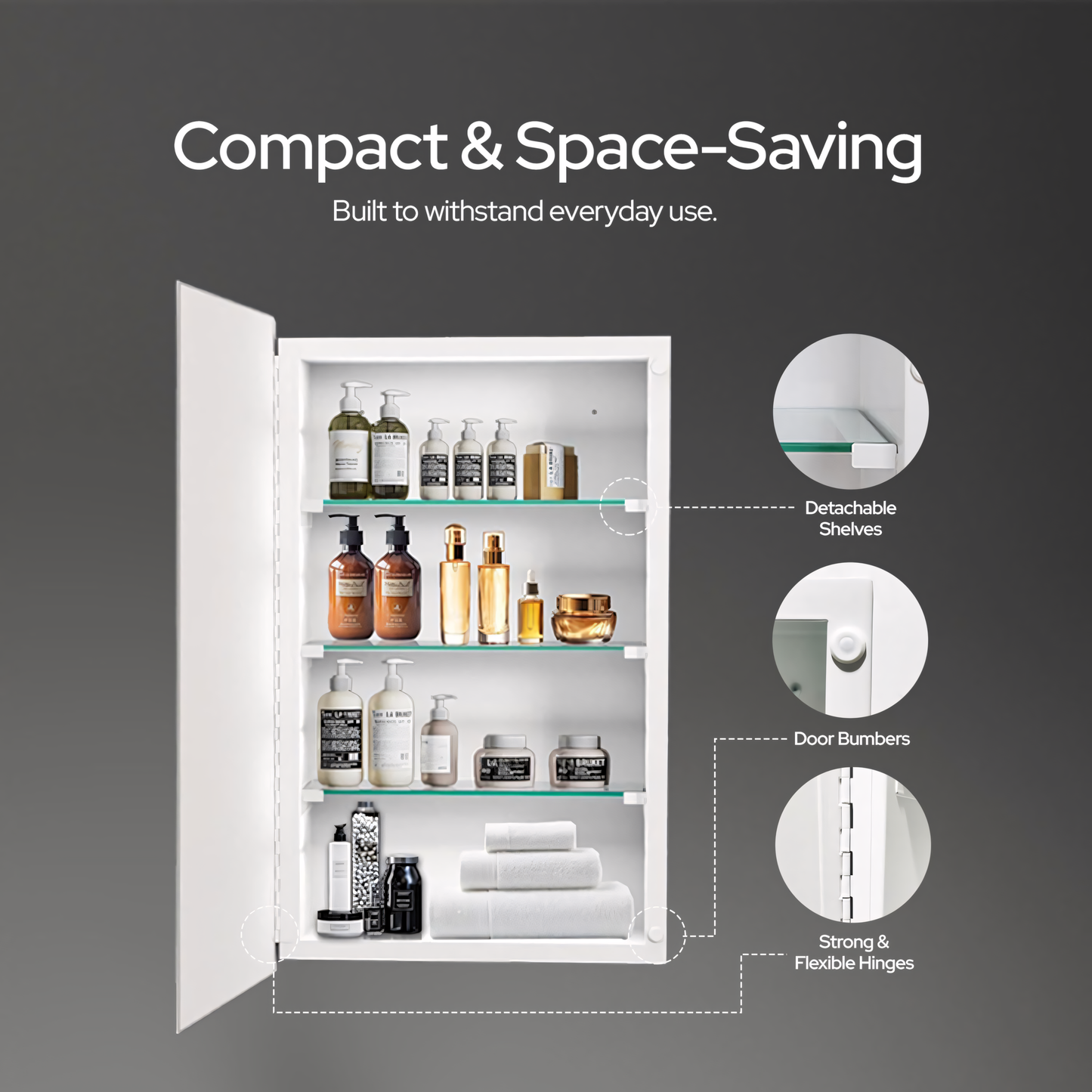 Bathroom or Vanity Medicine Cabinet with Single Door – Frameless Beveled Mirror, Rectangular Wall-Mounted Cabinet for Bathroom, Toilet, or Kitchen, Recessed/Surface Mount