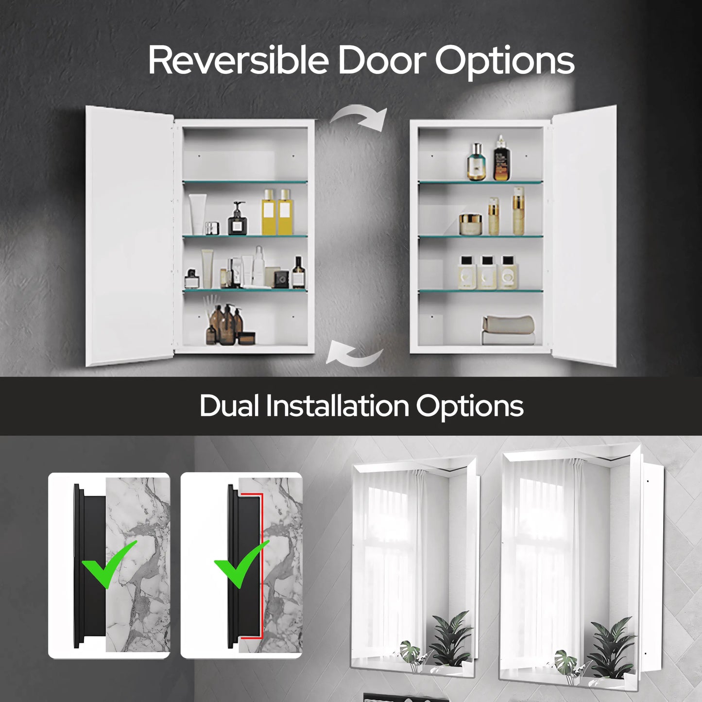 14x24 Frameless Beveled Mirror Medicine Cabinet – Wall-Mounted
