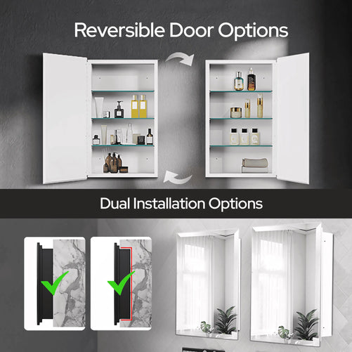 14x24 Frameless Beveled Mirror Medicine Cabinet – Wall-Mounted