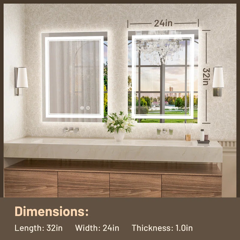 Bathroom Vanity  LED Mirror with Lights – Frontlit & Backlit, Anti-Fog, 3-Color Stepless Dimmable, Memory Function, Shatterproof, CRI 90+, UL Listed Driver – Modern Vanity Mirror
