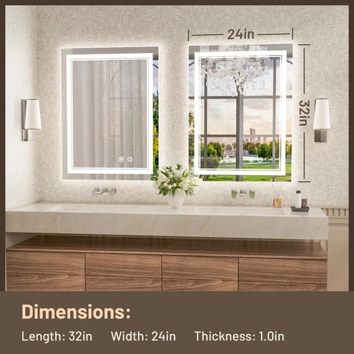 Bathroom Vanity  LED Mirror with Lights – Frontlit & Backlit, Anti-Fog, 3-Color Stepless Dimmable, Memory Function, Shatterproof, CRI 90+, UL Listed Driver – Modern Vanity Mirror