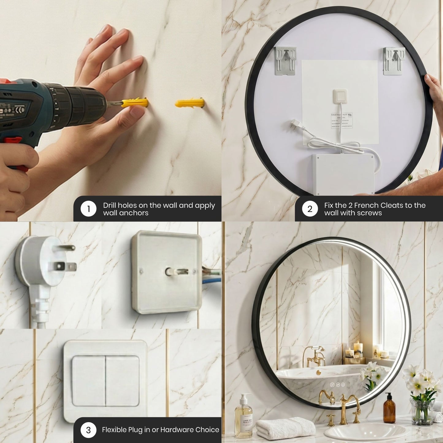 LED Round Bathroom Mirror –Anti-Fog, Dimmable, 3 Color Modes, Modern Design