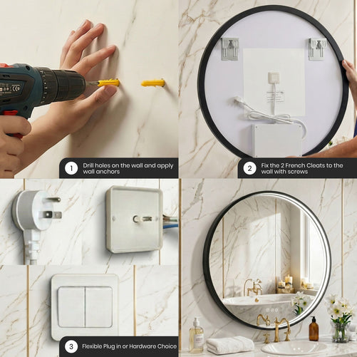 LED Round Bathroom Mirror –Anti-Fog, Dimmable, 3 Color Modes, Modern Design