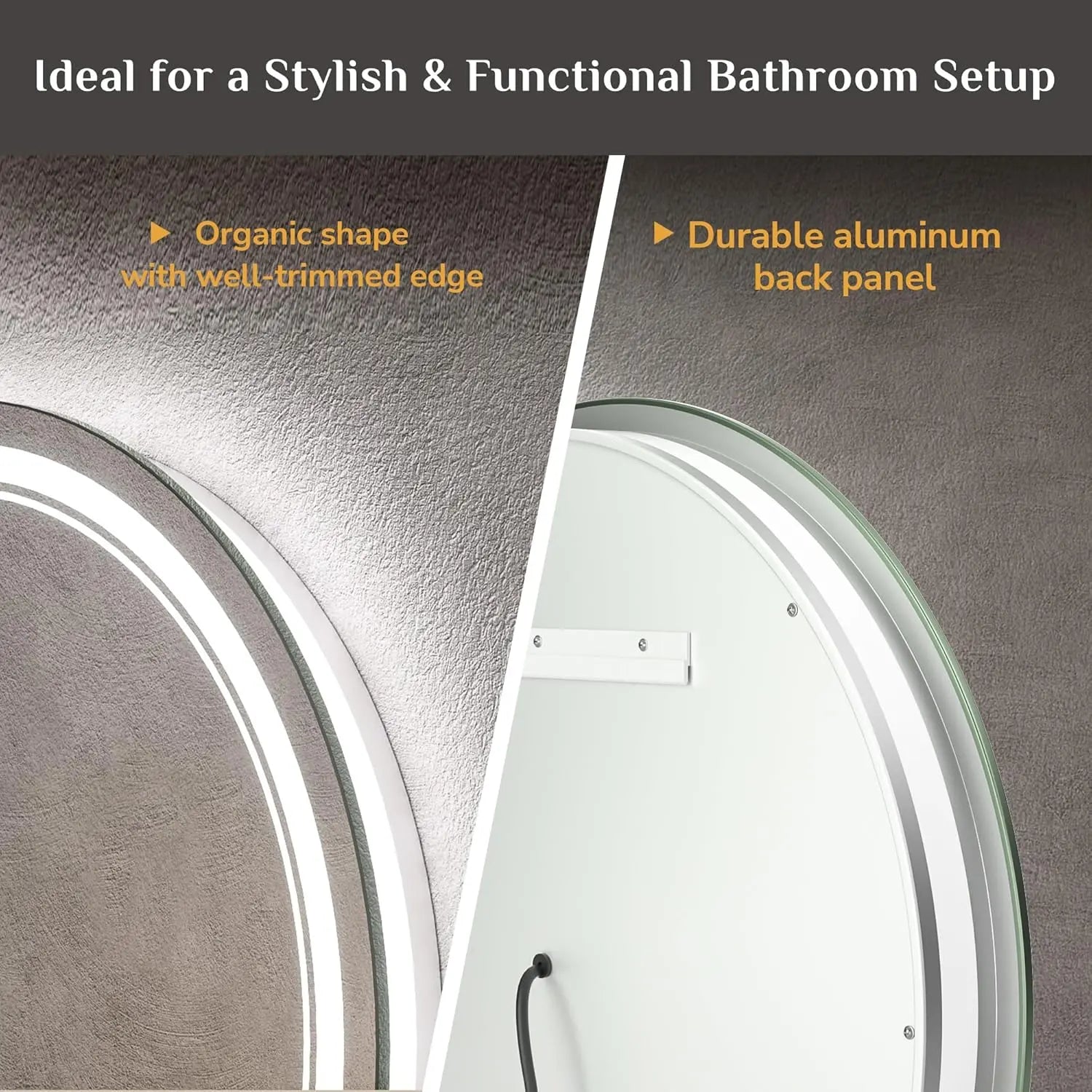 LED Round Bathroom Vanity Mirror – Front & Backlit Vanity Mirror with Double Light Strip, 3-Color Dimmable, CRI 90+, Anti-Fog, Memory Function, Wall-Mount Makeup Mirror