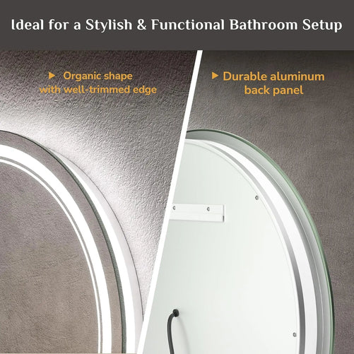 LED Round Bathroom Vanity Mirror – Front & Backlit Vanity Mirror with Double Light Strip, 3-Color Dimmable, CRI 90+, Anti-Fog, Memory Function, Wall-Mount Makeup Mirror