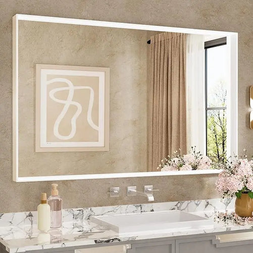 Modern Matte Black Bathroom Mirror – Versatile Mounting