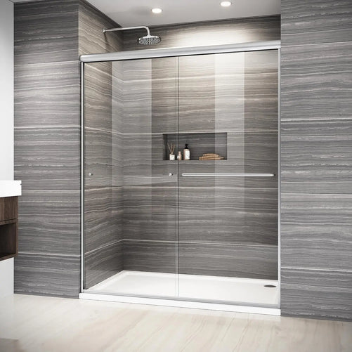 Double Sliding Semi-Frameless Glass Shower Door – Modern Bathroom Enclosure with Durable Tempered Glass, Water-Tight Seal, Easy Installation, Smooth Rollers, Adjustable Width