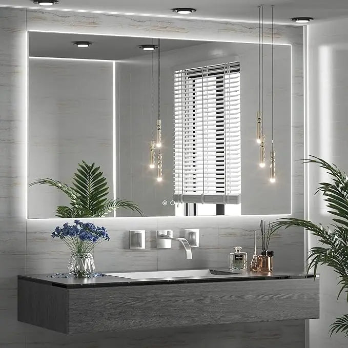 LED Backlit Bathroom Vanity Mirror – Anti-Fog Lighted Vanity Mirror, Stepless Dimmable, CRI 90+, IP54 Waterproof, Wall Mounted, Horizontal or Vertical Installation for Modern Bathroom