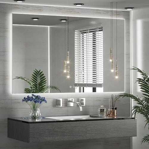 LED Backlit Bathroom Vanity Mirror – Anti-Fog Lighted Vanity Mirror, Stepless Dimmable, CRI 90+, IP54 Waterproof, Wall Mounted, Horizontal or Vertical Installation for Modern Bathroom
