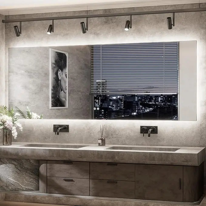 LED Backlit Bathroom Vanity Mirror – Anti-Fog Lighted Vanity Mirror, Stepless Dimmable, CRI 90+, IP54 Waterproof, Wall Mounted, Horizontal or Vertical Installation for Modern Bathroom