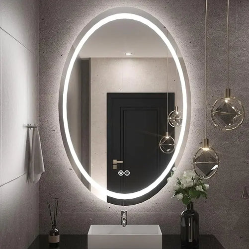 Oval LED Bathroom Vanity Mirror – Frontlit Vanity Mirror with Lights, Dimmable & Anti-Fog, Wall Mounted Lighted Mirror for Makeup, Modern Bathroom Décor for Stylish Vanity