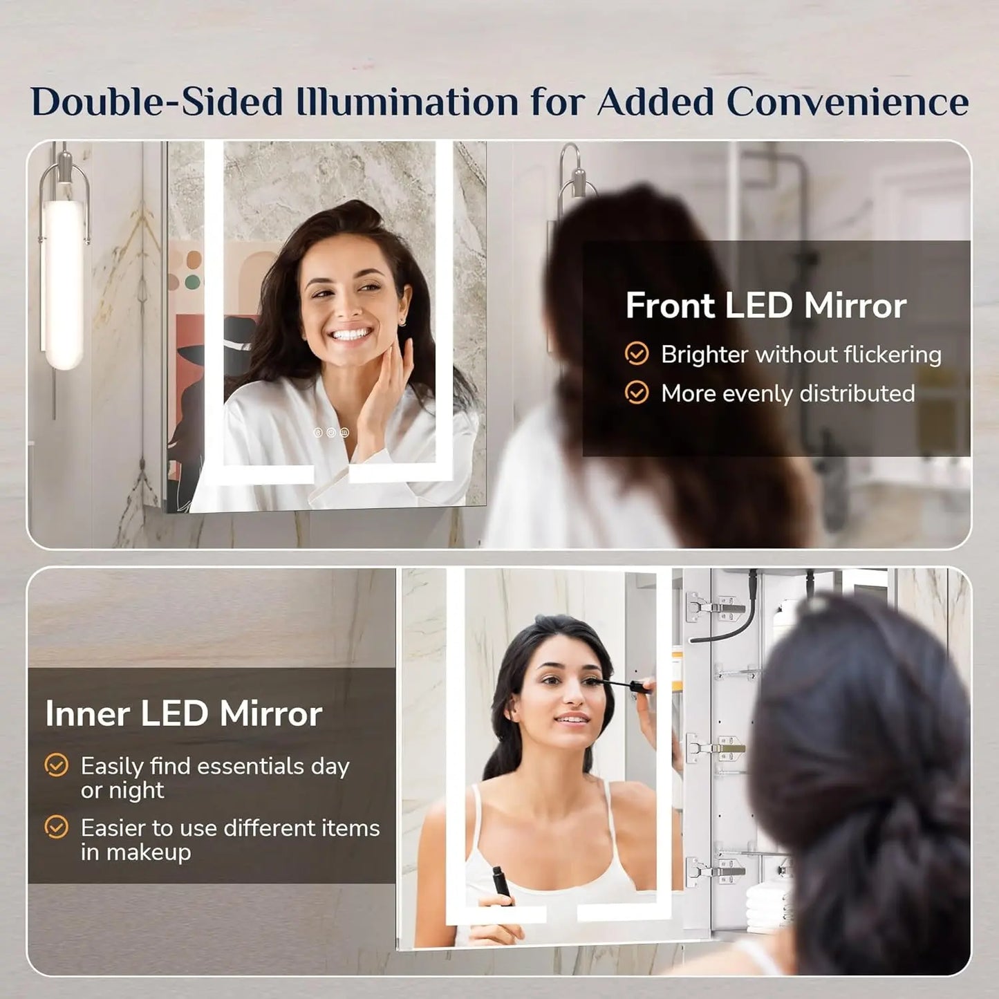 Modern Bathroom Vanity Mirror with Storage – Beveled Metal Frame, Aluminum Alloy Medicine Cabinet with Adjustable Shelves – Ideal for Bathroom Organization and Stylish Décor