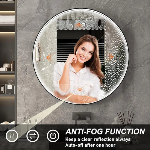 Round LED Bathroom Mirror with Lights – Dimmable Wall-Mounted Vanity Mirror, 3000K/4500K/6000K, Touch Switch, Metal Frame, Front-Lighted for Modern Bathroom Décor