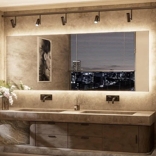 LED Backlit Bathroom Vanity Mirror – Anti-Fog Lighted Vanity Mirror, Stepless Dimmable, CRI 90+, IP54 Waterproof, Wall Mounted, Horizontal or Vertical Installation for Modern Bathroom