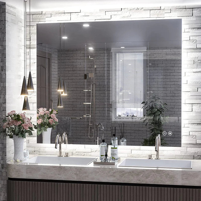 LED Backlit Bathroom Vanity Mirror – Anti-Fog Lighted Vanity Mirror, Stepless Dimmable, CRI 90+, IP54 Waterproof, Wall Mounted, Horizontal or Vertical Installation for Modern Bathroom