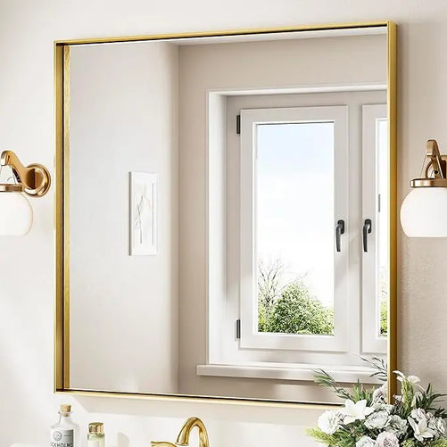 Modern Matte Black Bathroom Mirror – Versatile Mounting