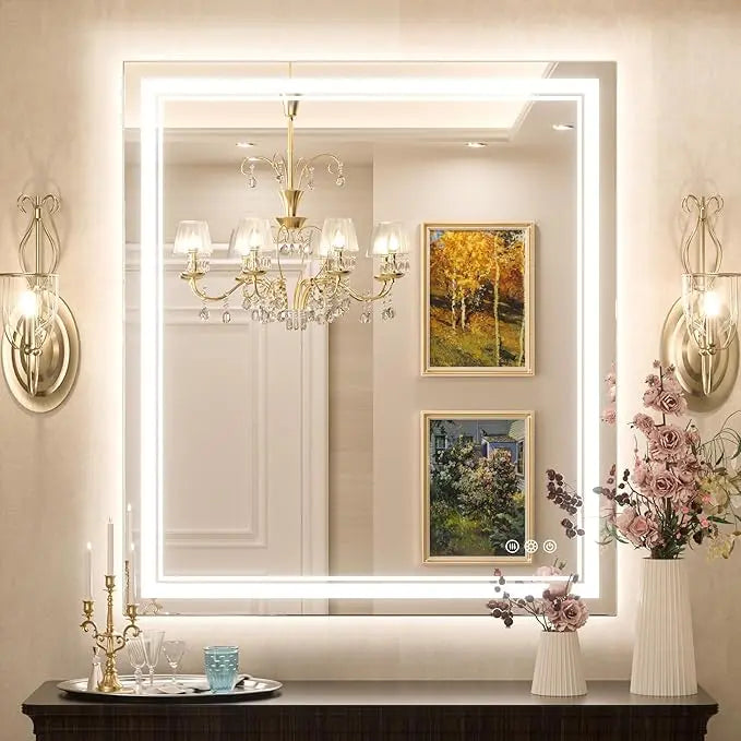 Bathroom Vanity  LED Mirror with Lights – Frontlit & Backlit, Anti-Fog, 3-Color Stepless Dimmable, Memory Function, Shatterproof, CRI 90+, UL Listed Driver – Modern Vanity Mirror