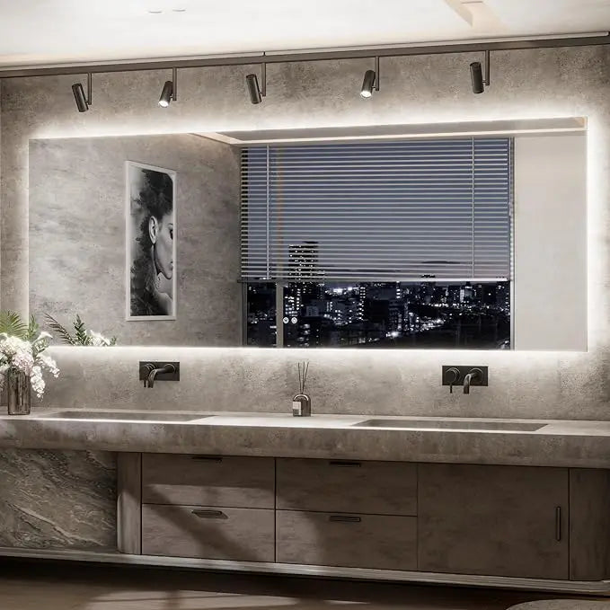 LED Backlit Bathroom Vanity Mirror – Anti-Fog Lighted Vanity Mirror, Stepless Dimmable, CRI 90+, IP54 Waterproof, Wall Mounted, Horizontal or Vertical Installation for Modern Bathroom