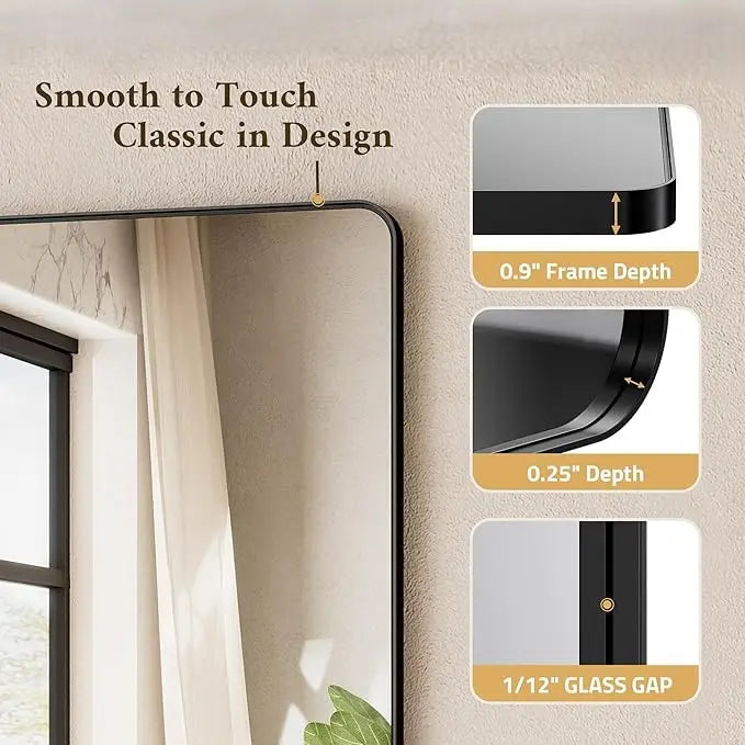 Metal Framed Vanity Mirror with Shelf – Rounded Rectangle Wall Mirror, Functional & Stylish for Bathroom, Farmhouse, Living Room, or Bedroom, Perfect Accent for Modern Home Décor
