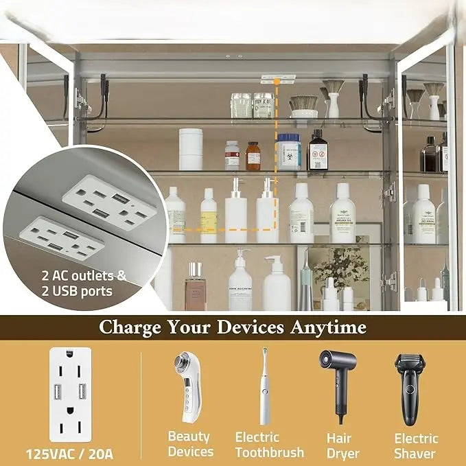 Modern Bathroom Vanity Mirror with Storage – Beveled Metal Frame, Aluminum Alloy Medicine Cabinet with Adjustable Shelves – Ideal for Bathroom Organization and Stylish Décor