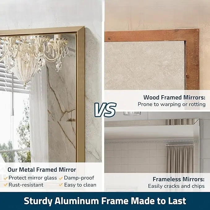 Metal Framed Bathroom Mirror – Rectangular Wall-Mounted, Modern Farmhouse Design, Horizontal/Vertical Mount for Bathroom, Entryway, and Restroom Décor – Stylish Mirror