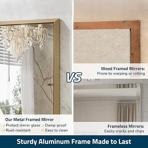 Metal Framed Bathroom Mirror – Rectangular Wall-Mounted, Modern Farmhouse Design, Horizontal/Vertical Mount for Bathroom, Entryway, and Restroom Décor – Stylish Mirror
