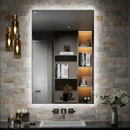 LED Backlit Bathroom Vanity Mirror – Anti-Fog Lighted Vanity Mirror, Stepless Dimmable, CRI 90+, IP54 Waterproof, Wall Mounted, Horizontal or Vertical Installation for Modern Bathroom