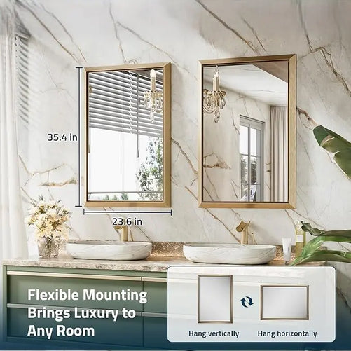 Metal Framed Bathroom Mirror – Rectangular Wall-Mounted, Modern Farmhouse Design, Horizontal/Vertical Mount for Bathroom, Entryway, and Restroom Décor – Stylish Mirror