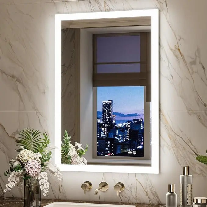 Backlit Vanity Mirror with Lights – Anti-Fog Bathroom Mirror, Frontlit & Dimmable, 3-Color Lighting (Warm/Natural/White), Wall-Mounted Horizontal or Vertical for Bathroom