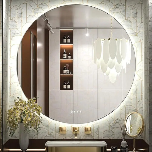 Backlit Round Bathroom Vanity Mirror – LED Lighted Vanity Circle Mirror, Anti-Fog, 3-Color Dimmable, Waterproof, Modern Bathroom Decor, Wall Mounted for Elegant Bathroom Design