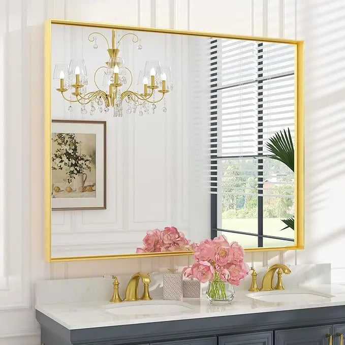 Modern Matte Black Bathroom Mirror – Versatile Mounting