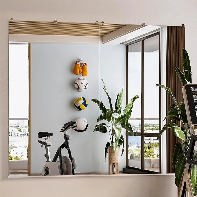 Gym Mirror Wall Mounted – Oversized Frameless Mirror for Fitness, Yoga, Dance, Garage, Studio, Bedroom – Full-Length Wall Mirror for Home & Commercial Use, Durable & Stylish