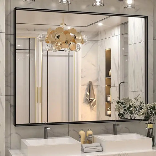 Modern Matte Black Bathroom Mirror – Versatile Mounting