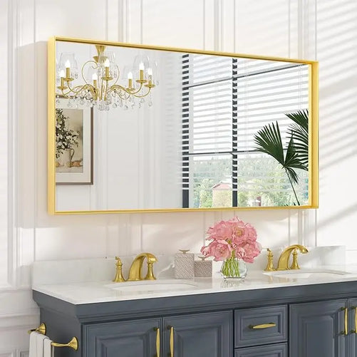 Modern Matte Black Bathroom Mirror – Versatile Mounting