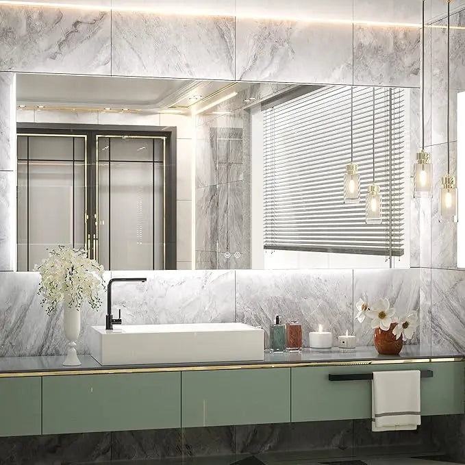 LED Backlit Bathroom Vanity Mirror – Anti-Fog Lighted Vanity Mirror, Stepless Dimmable, CRI 90+, IP54 Waterproof, Wall Mounted, Horizontal or Vertical Installation for Modern Bathroom