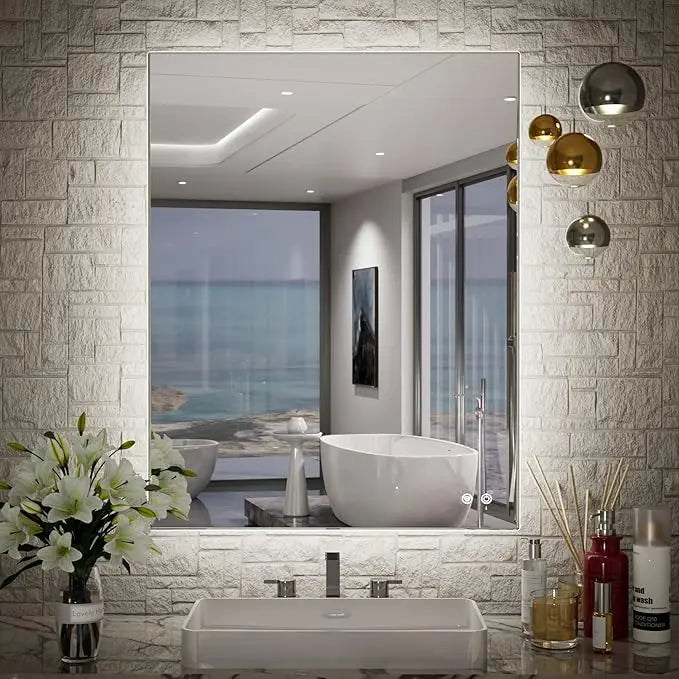 LED Backlit Bathroom Vanity Mirror – Anti-Fog Lighted Vanity Mirror, Stepless Dimmable, CRI 90+, IP54 Waterproof, Wall Mounted, Horizontal or Vertical Installation for Modern Bathroom