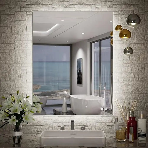 LED Backlit Bathroom Vanity Mirror – Anti-Fog Lighted Vanity Mirror, Stepless Dimmable, CRI 90+, IP54 Waterproof, Wall Mounted, Horizontal or Vertical Installation for Modern Bathroom